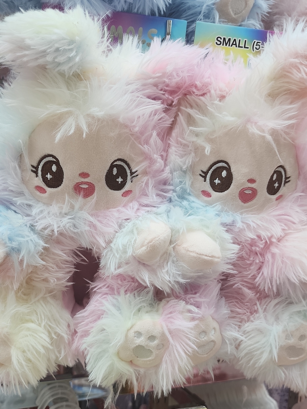 Pastel Rainbow Plush Slippers with Cute Animal Face